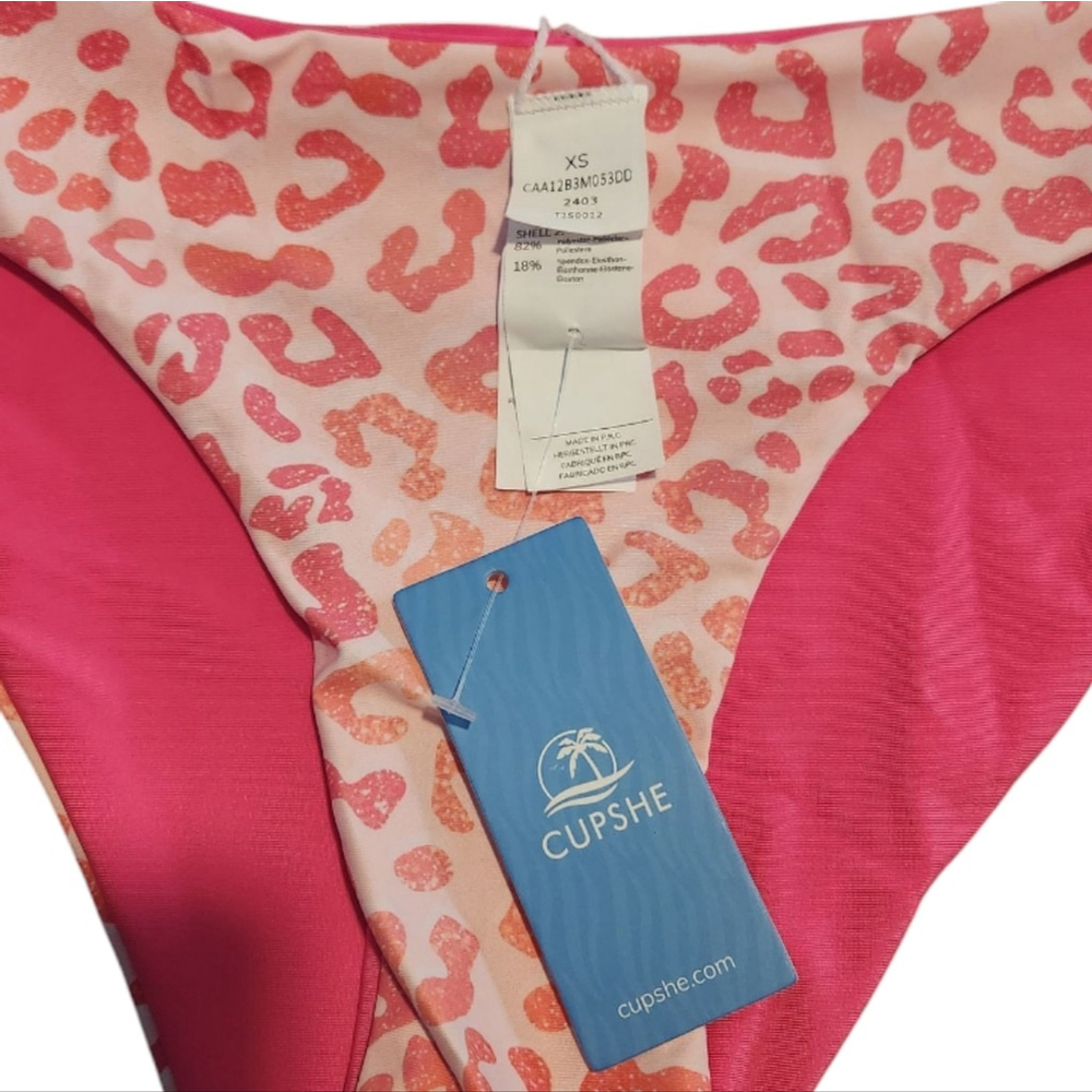 NWT Cupshe Reversible Pink Leopard Bikini Bralette-Medium & Bottoms-XS Set - Picture 8 of 16